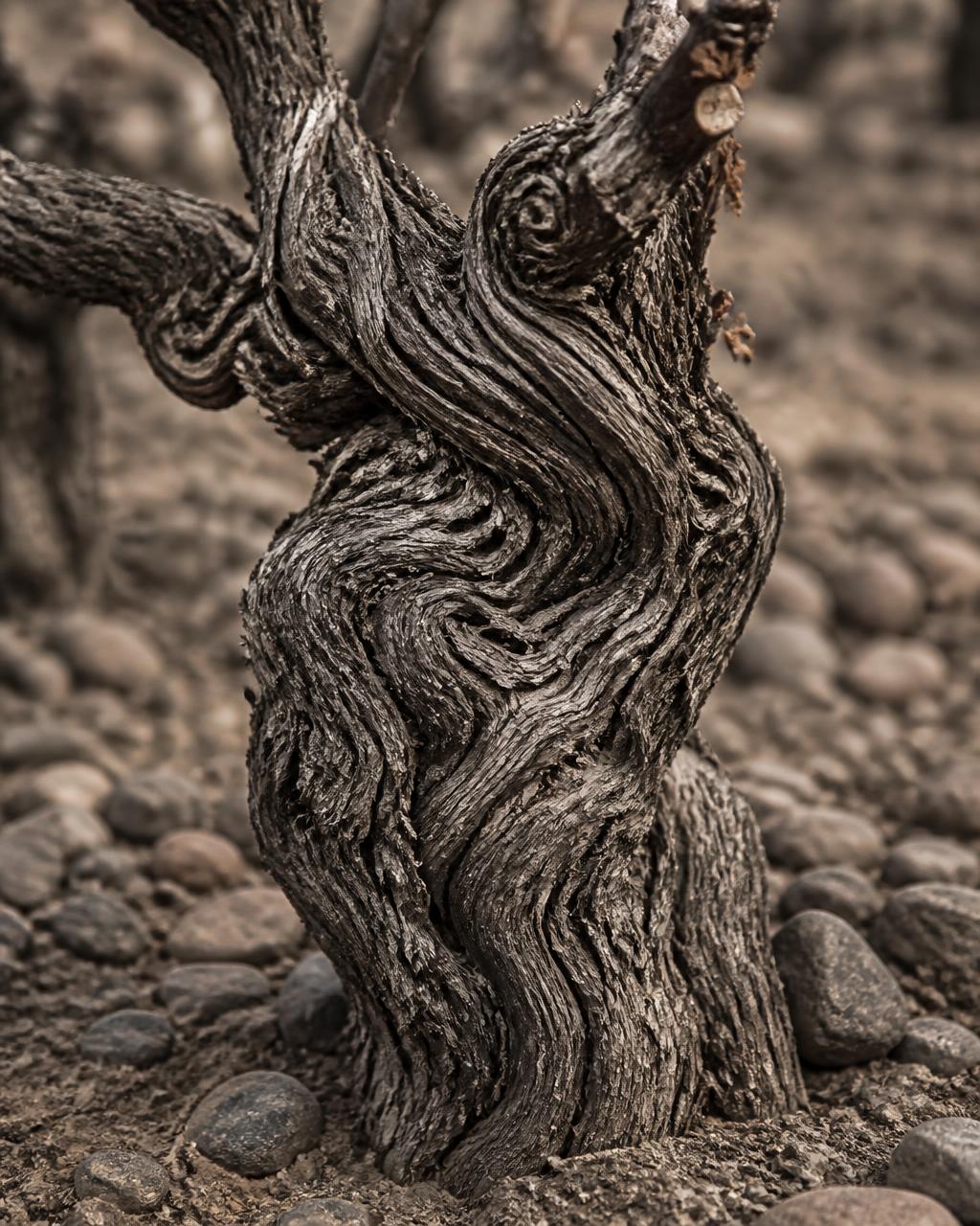 Detalle macro de una cepa vieja de Malbec